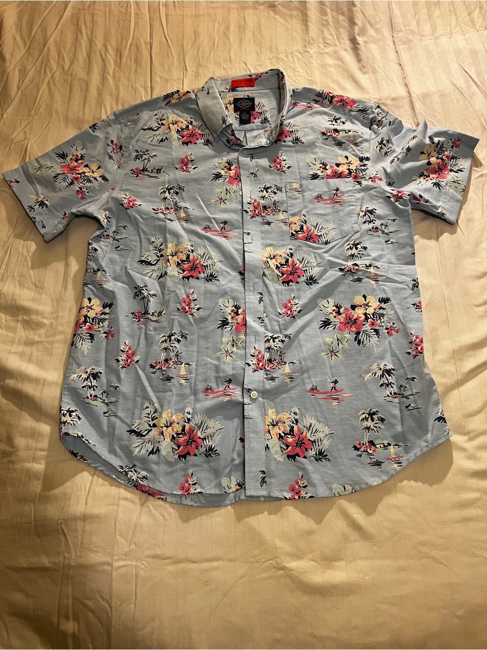 St. John's Bay Light Blue Short-Sleeve Floral Button-Down Shirt